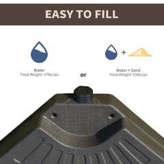 Outsunny 4 Pieces Cantilever Patio Umbrella Base, Fan Shaped Umbrella Weight w/ Built-In Handles & Rugged Material, 148 lbs Water and 220 lbs Water and Sand, Coffee