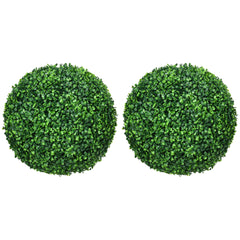 HOMCOM Set of 2 15.75 Inch Artificial Ball Boxwood Topiary Trees Balls, Indoor Outdoor Fake Plants for Home, Office & Living Room Decor