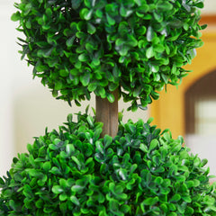 HOMCOM Artificial Plant for Home Decor Indoor & Outdoor Fake Plants Artificial Tree in Pot, 2 Ball Boxwood Topiary Tree for Home Office, Living Room Decor, Green