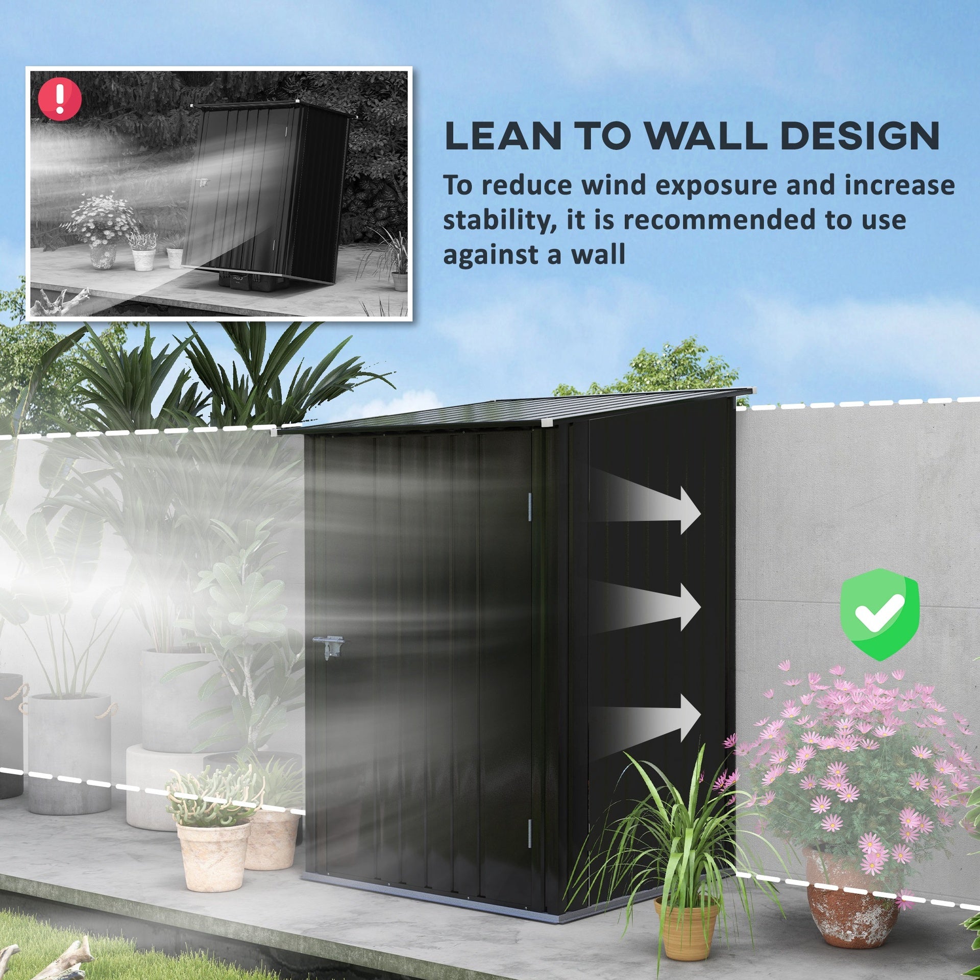Outsunny 3.3' x 3.4' Outdoor Storage Shed, Galvanized Metal Utility Garden Tool House, Lockable Door for Backyard, Bike, Patio, Garage, Lawn, Dark Gray