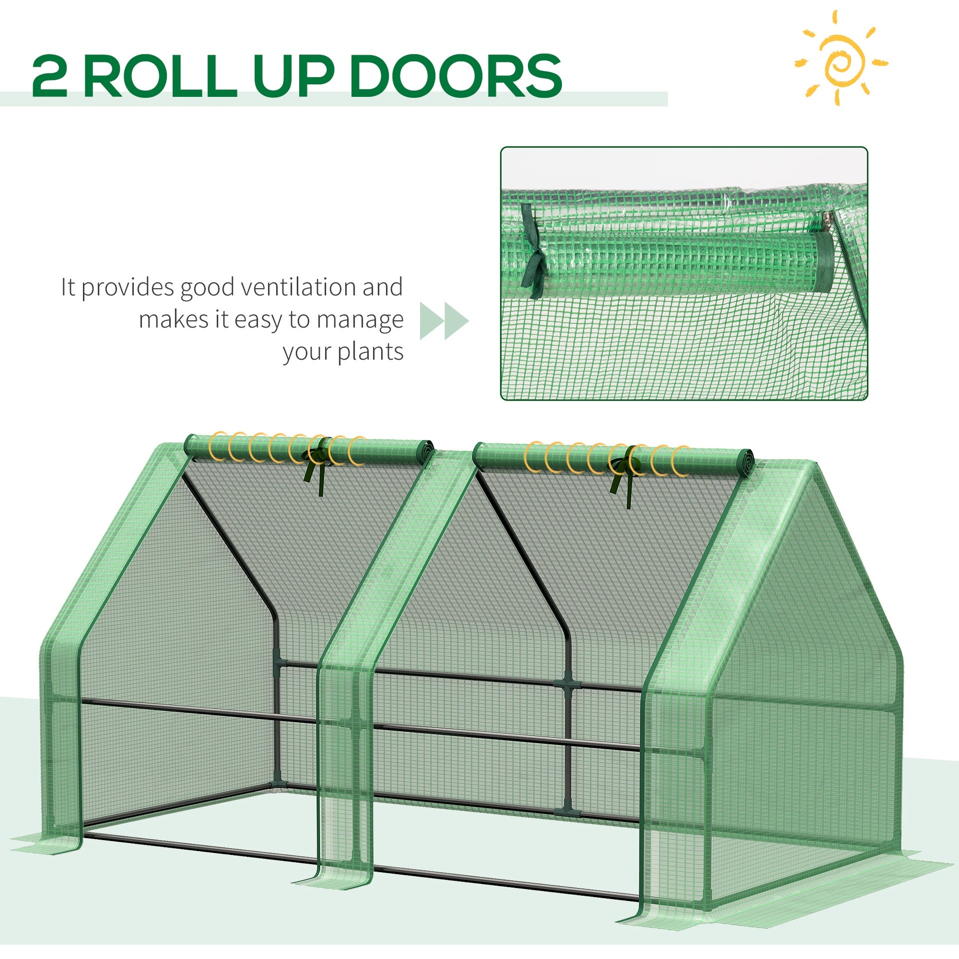 Outsunny 6' x 3' x 3' Portable Mini Greenhouse Outdoor Garden with Large Zipper Doors and Water/UV PE Cover, Green
