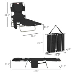 Outsunny Folding Beach Lounge Chair with Face Hole and Arm Slots, 5-level Adjustable Sun Lounger Tanning Chair with Pillow for Patio, Garden, Beach, Pool, Black