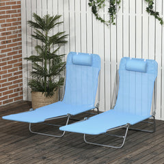 Outsunny 2 Piece Folding Chaise Lounge Chairs, Pool Sun Tanning Chairs, Outdoor Lounge Chairs with 6-Position Reclining Back, Breathable Mesh Seat, Headrest for Beach, Yard, Patio, Blue