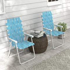 Outsunny Set of 2 Patio Folding Chairs, Classic Outdoor Camping Chairs, Portable Lawn Chairs for Camping, Garden, Pool, Beach, Backyard w/ Armrests, Blue