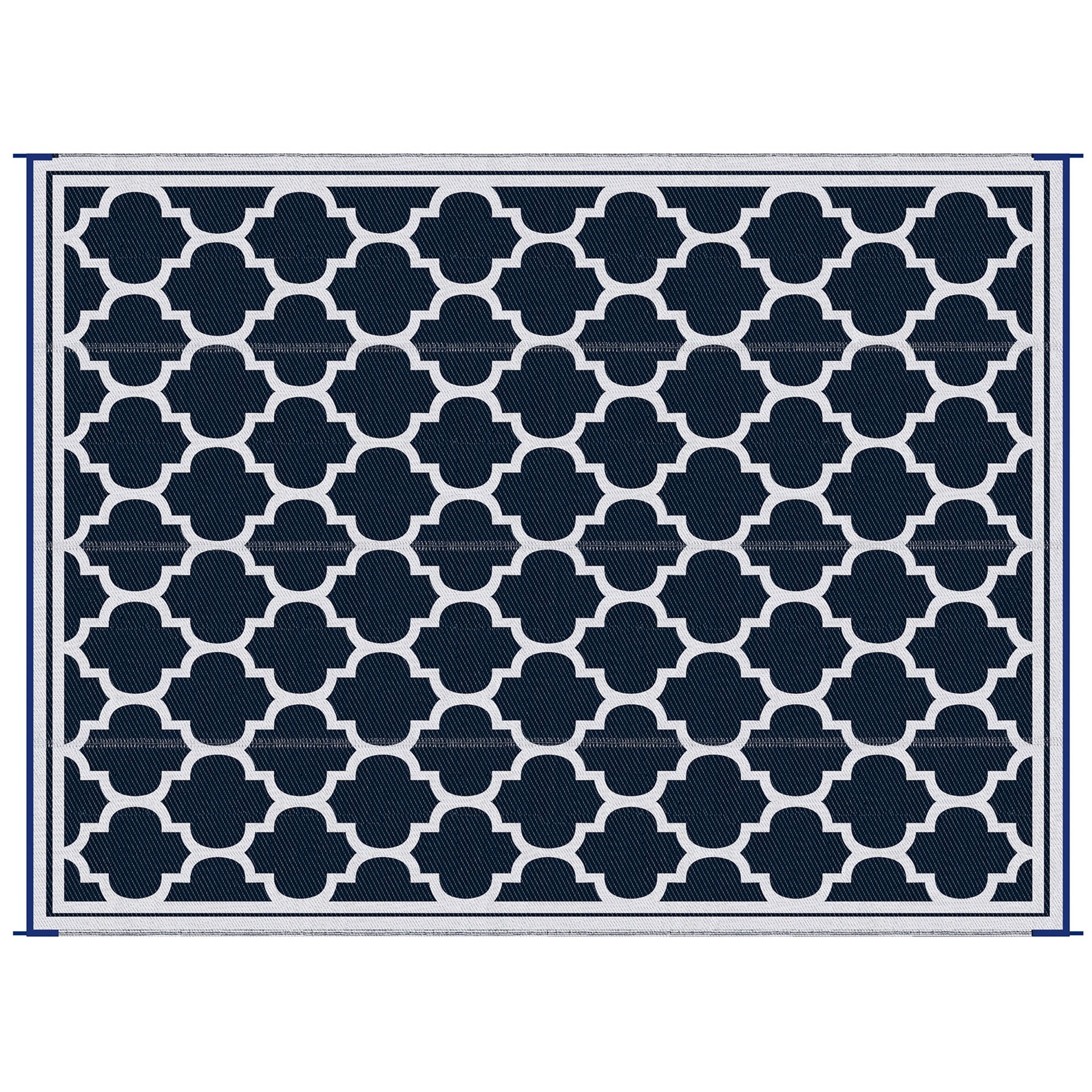 Outsunny Reversible Outdoor Rug Carpet, 9' x 18' Waterproof Plastic Straw Rug, Portable RV Camping Rugs with Carry Bag, Large Floor Mat for Backyard, Deck, Picnic, Beach, Blue & White