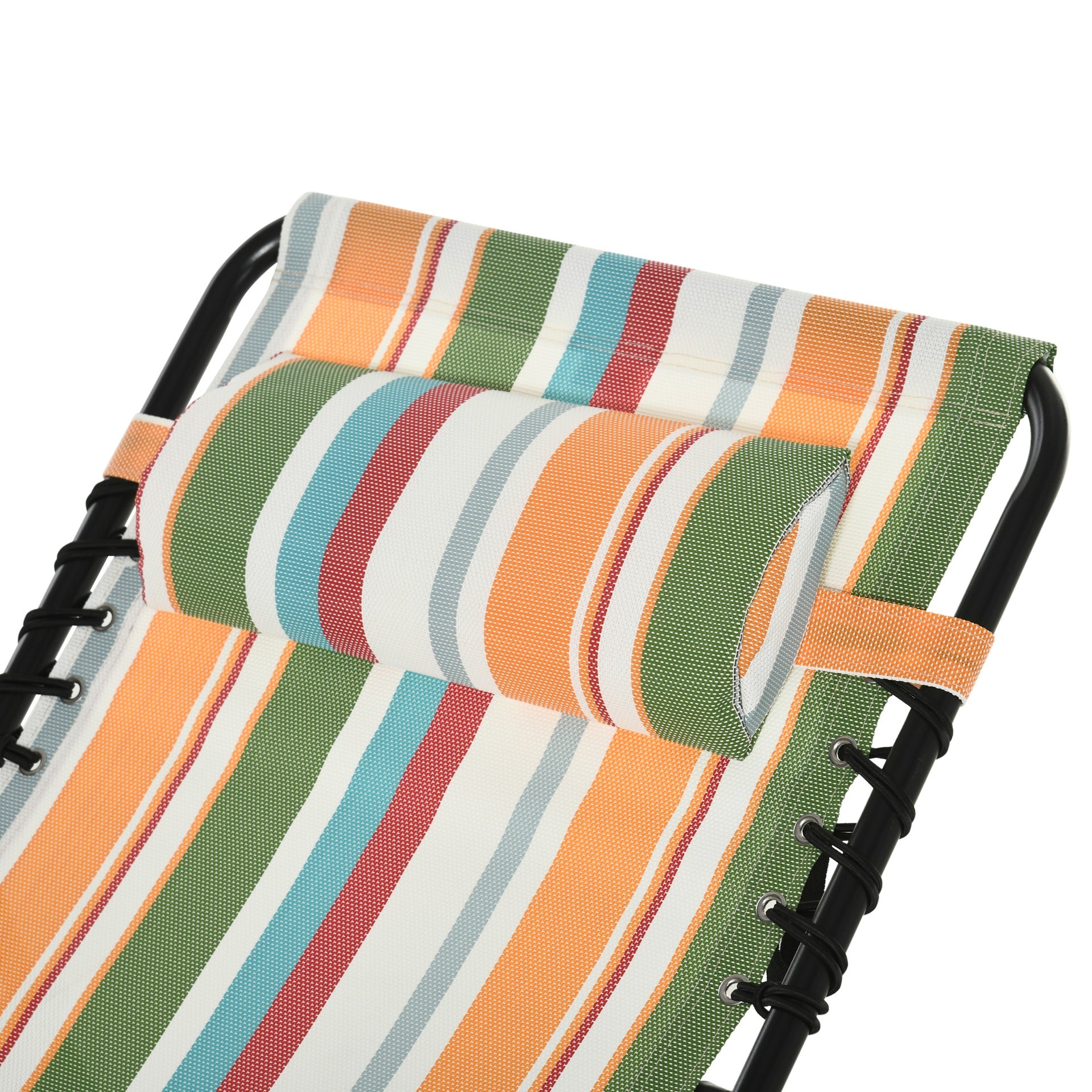 Outsunny Folding Chaise Lounge Pool Chair, Patio Sun Tanning Chair, Outdoor Lounge Chair w/ 4-Position Reclining Back, Pillow, Breathable Mesh & Bungee Seat for Beach, Yard, Patio, Rainbow Striped