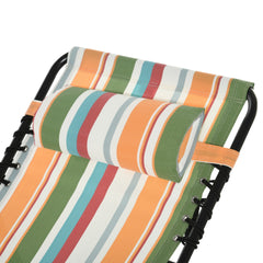 Outsunny Folding Chaise Lounge Pool Chair, Patio Sun Tanning Chair, Outdoor Lounge Chair w/ 4-Position Reclining Back, Pillow, Breathable Mesh & Bungee Seat for Beach, Yard, Patio, Rainbow Striped