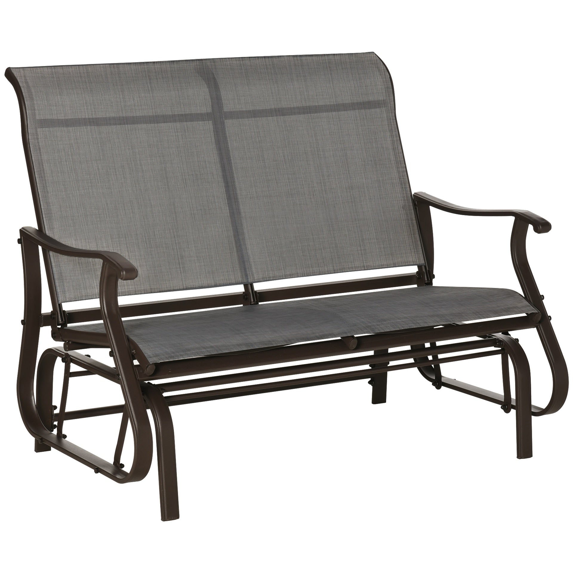 2-Person Outdoor Glider Bench，Patio Glider Loveseat Chair with Powder Coated Steel Frame，2 Seats Porch Rocking Glider for Backyard, Lawn, Garden and Porch, Mixed Grey