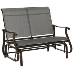 2-Person Outdoor Glider Bench，Patio Glider Loveseat Chair with Powder Coated Steel Frame，2 Seats Porch Rocking Glider for Backyard, Lawn, Garden and Porch, Mixed Grey