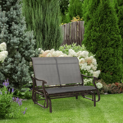 2-Person Outdoor Glider Bench，Patio Glider Loveseat Chair with Powder Coated Steel Frame，2 Seats Porch Rocking Glider for Backyard, Lawn, Garden and Porch, Mixed Grey