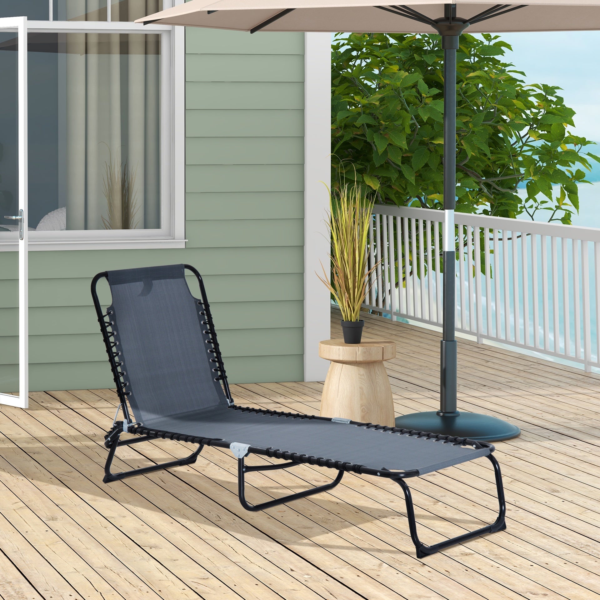 Folding Chaise Lounge Pool Chair, Patio Sun Tanning Chair, Outdoor Lounge Chair with 4-Position Reclining Back, Breathable Mesh Seat for Beach, Yard, Patio, Gray