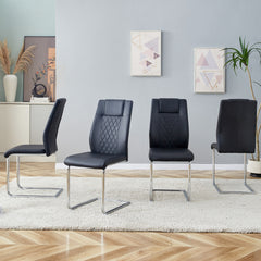 Modern Dining Chairs with Faux Leather Padded Seat Dining Living Room Chairs Upholstered Chair with Metal Legs Design for Kitchen, Living, Bedroom, Dining Room Side Chairs Set of 4 (Black+PU) C-001