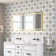 60 x 28 Inch LED Bathroom Mirror with Front and Backlight, Wall Mounted Vanity Mirror with Aluminum Frame, Anti-Fog, Memory, 3 Colors, Stepless Dimmable