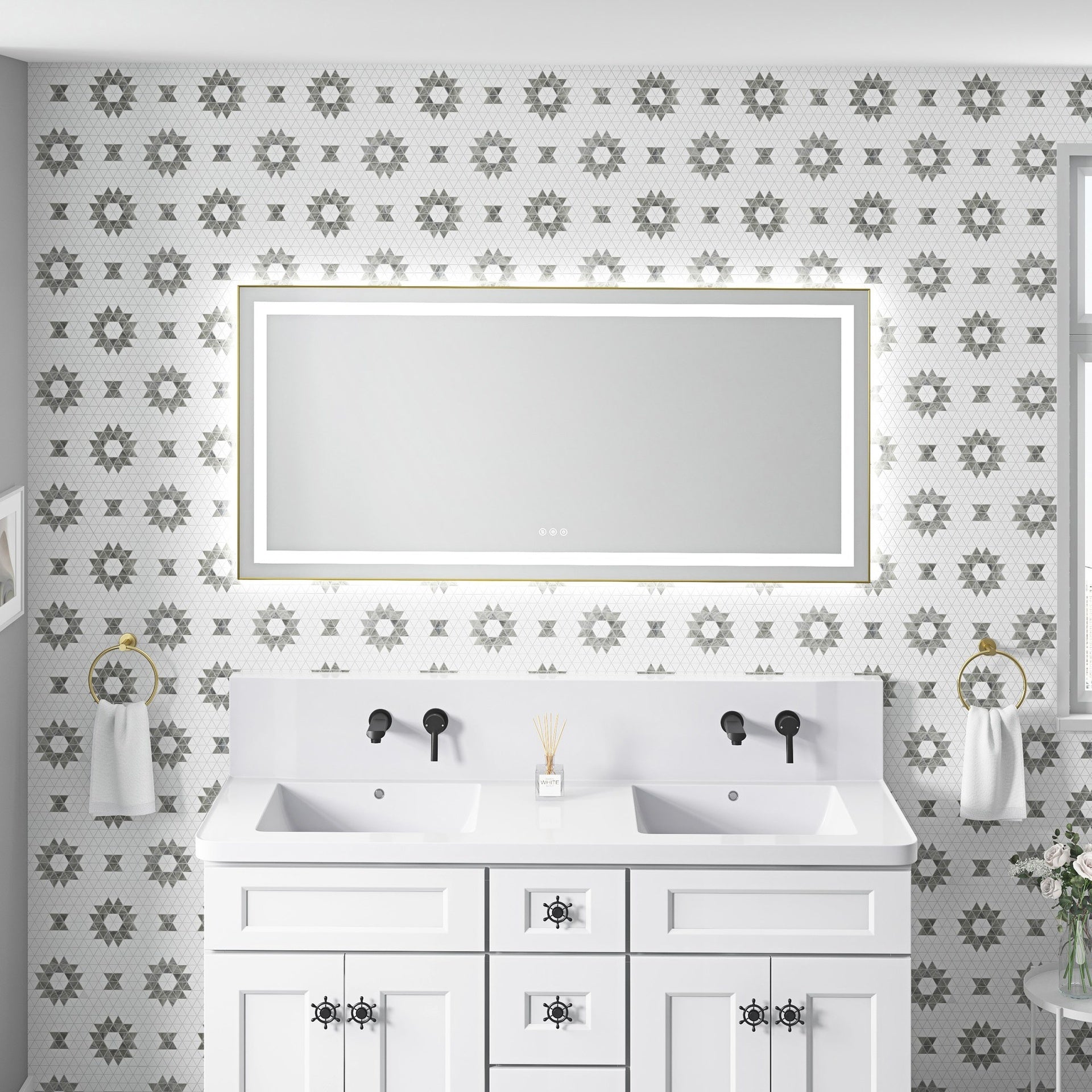60 x 28 Inch LED Bathroom Mirror with Front and Backlight, Wall Mounted Vanity Mirror with Aluminum Frame, Anti-Fog, Memory, 3 Colors, Stepless Dimmable
