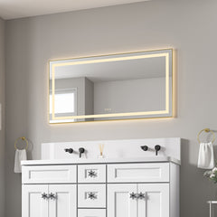 55 x 28 Inch LED Bathroom Mirror with Front and Backlight, Wall Mounted Vanity Mirror with Aluminum Frame, Anti-Fog, Memory, 3 Colors, Stepless Dimmable