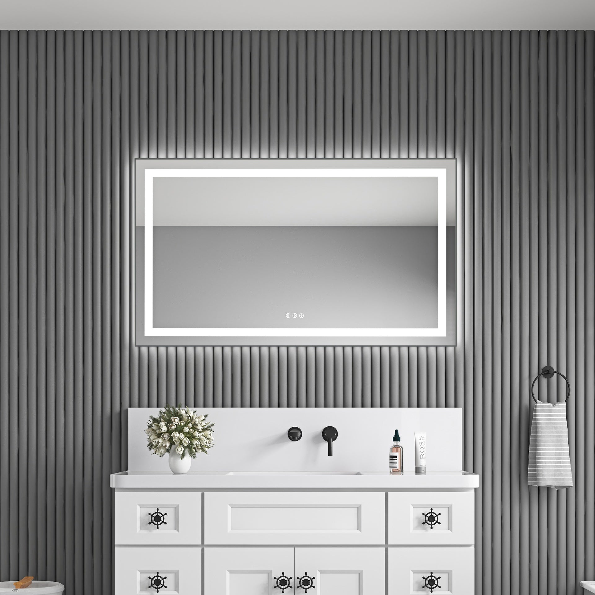 48 x 28 Inch LED Bathroom Mirror with Front and Backlight, Wall Mounted Vanity Mirror with Aluminum Frame, Anti-Fog, Memory, 3 Colors, Stepless Dimmable