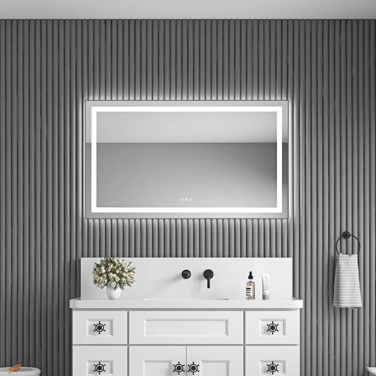48 x 28 Inch LED Bathroom Mirror with Front and Backlight, Wall Mounted Vanity Mirror with Aluminum Frame, Anti-Fog, Memory, 3 Colors, Stepless Dimmable