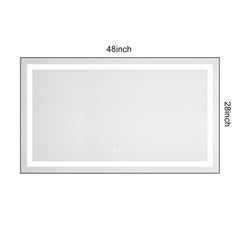 48 x 28 Inch LED Bathroom Mirror with Front and Backlight, Wall Mounted Vanity Mirror with Aluminum Frame, Anti-Fog, Memory, 3 Colors, Stepless Dimmable