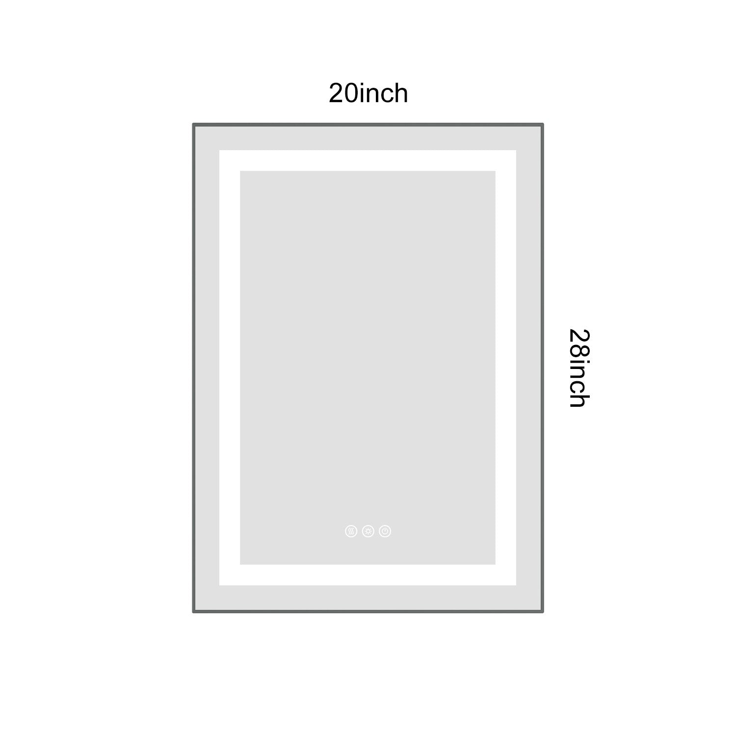 20 x 28 Inch LED Bathroom Mirror with Front and Backlight, Wall Mounted Vanity Mirror with Aluminum Frame, Anti-Fog, Memory, 3 Colors, Stepless Dimmable