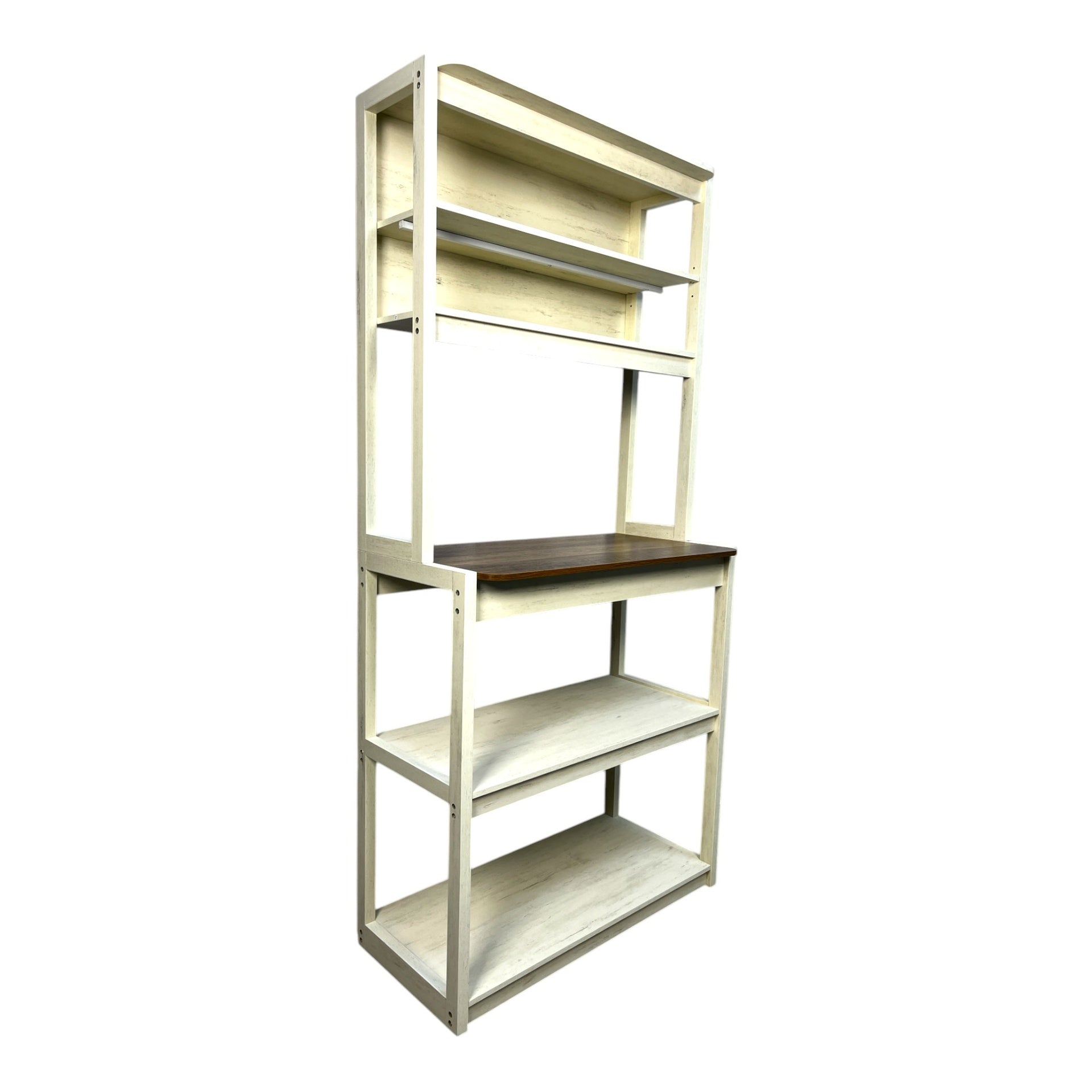 39.37" White and Rustic Brown color 5-Tier Bakers Rack for Kitchen with Storage, Coffee Bar, Kitchen Shelves,  Microwave Stand