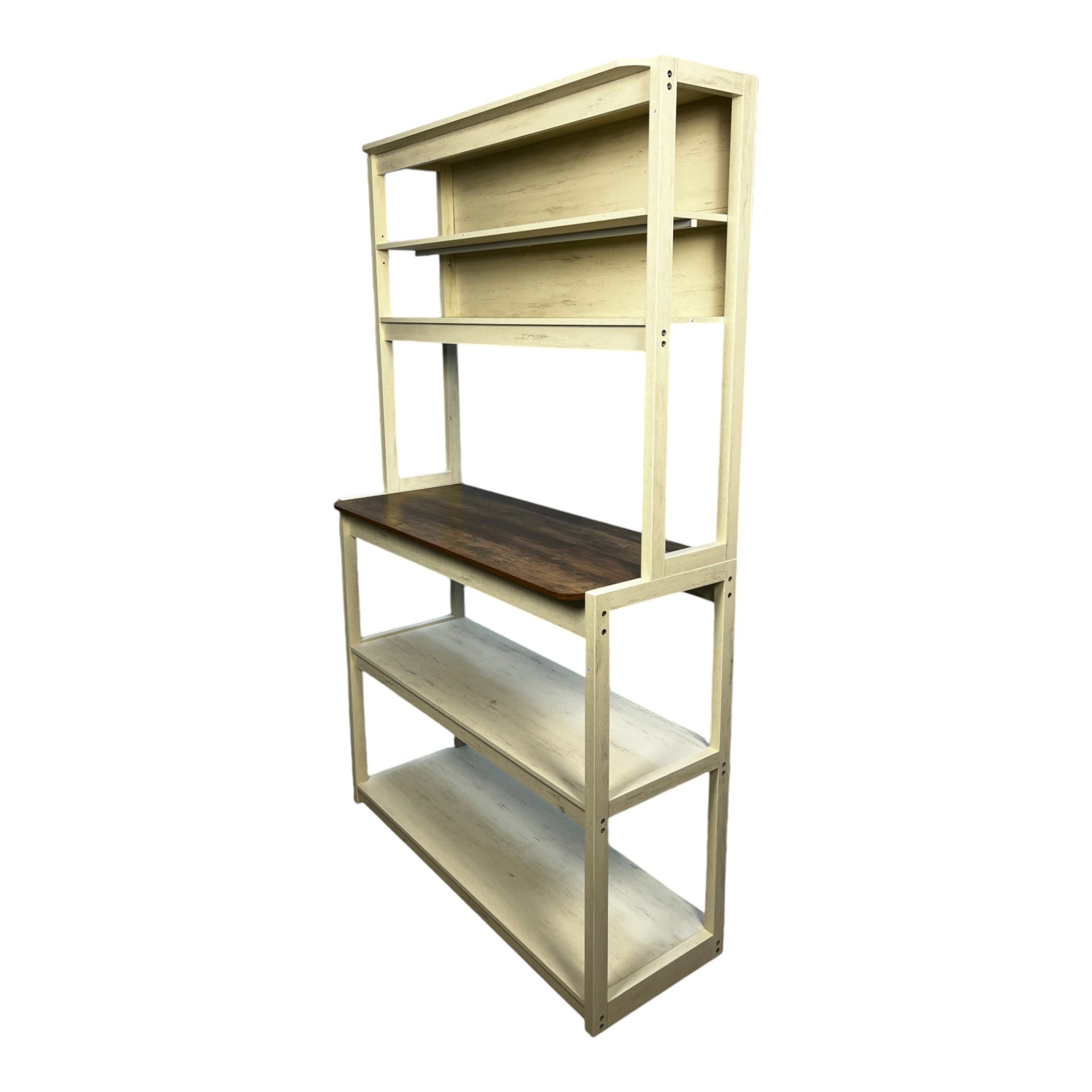 39.37" White and Rustic Brown color 5-Tier Bakers Rack for Kitchen with Storage, Coffee Bar, Kitchen Shelves,  Microwave Stand