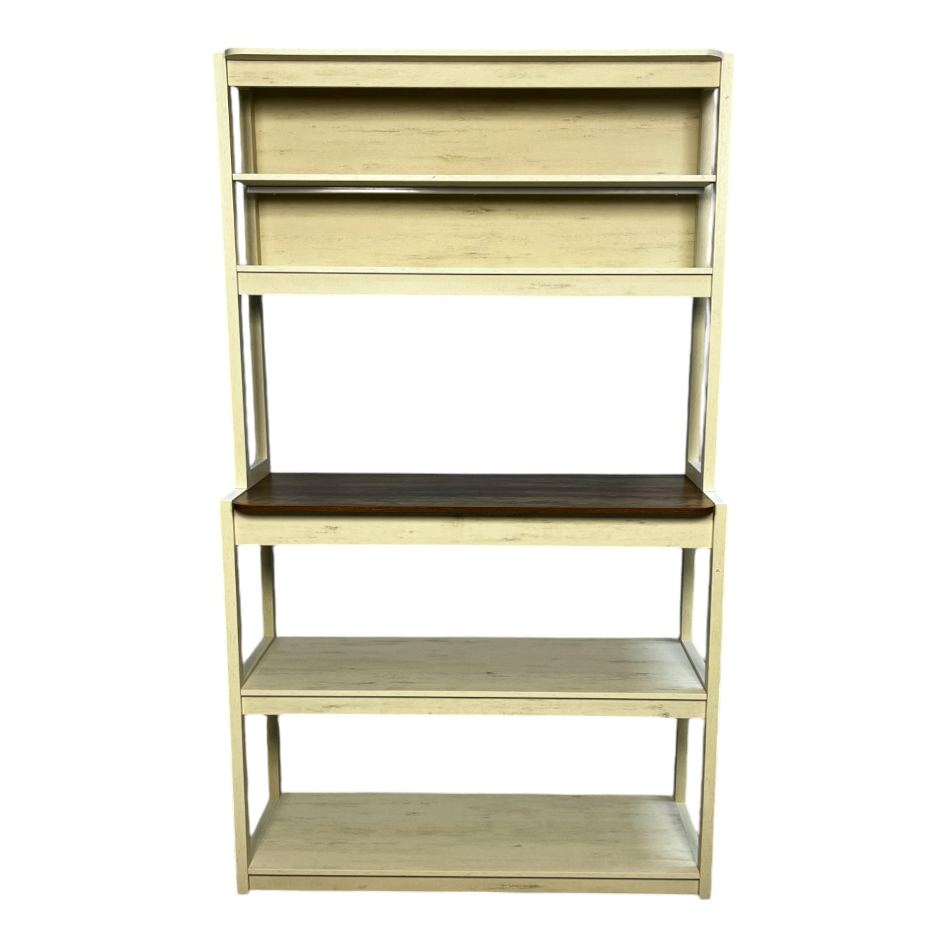 39.37" White and Rustic Brown color 5-Tier Bakers Rack for Kitchen with Storage, Coffee Bar, Kitchen Shelves,  Microwave Stand