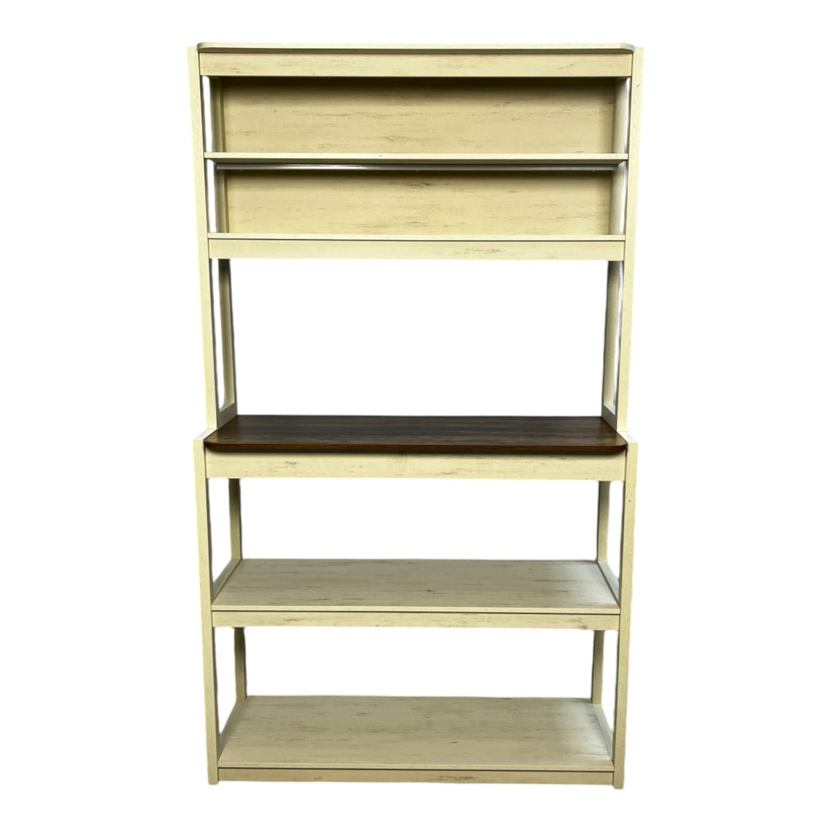 39.37" White and Rustic Brown color 5-Tier Bakers Rack for Kitchen with Storage, Coffee Bar, Kitchen Shelves,  Microwave Stand
