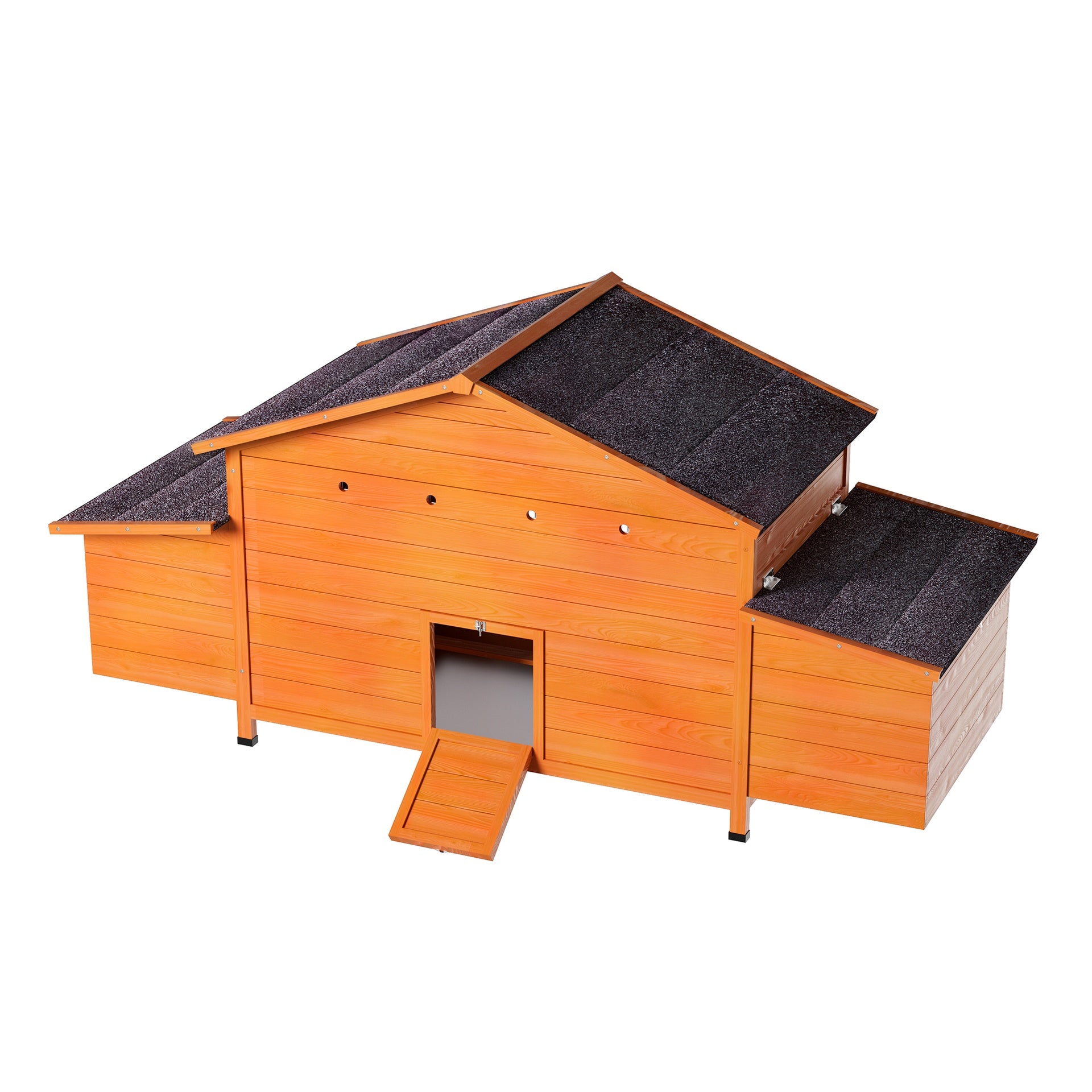 Large Wooden Chicken Coop with Nesting Box, Waterproof Roof, Secure Lock, Ventilated Hen House with Perch & Pull-Out Tray for Easy Cleaning