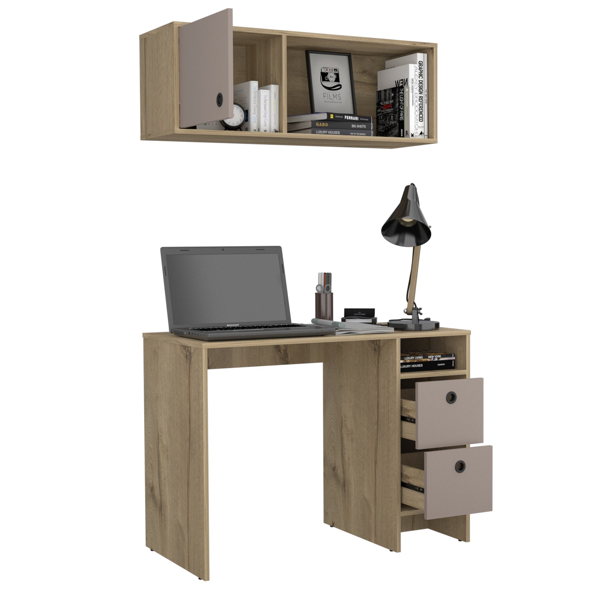 Office Set Budest, Office, Light Oak / Taupe