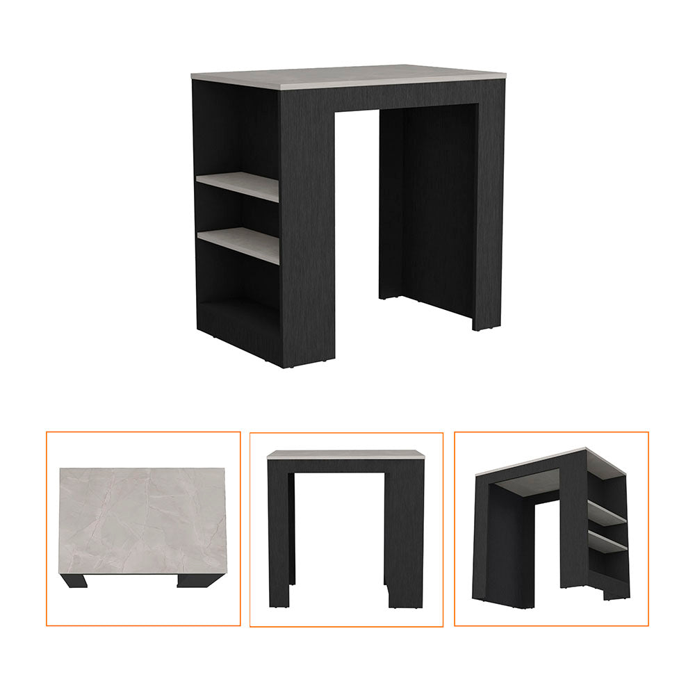 Kitchen Island Doyle, Three Side Shelves, Black / Ibiza Marble Color Finish
