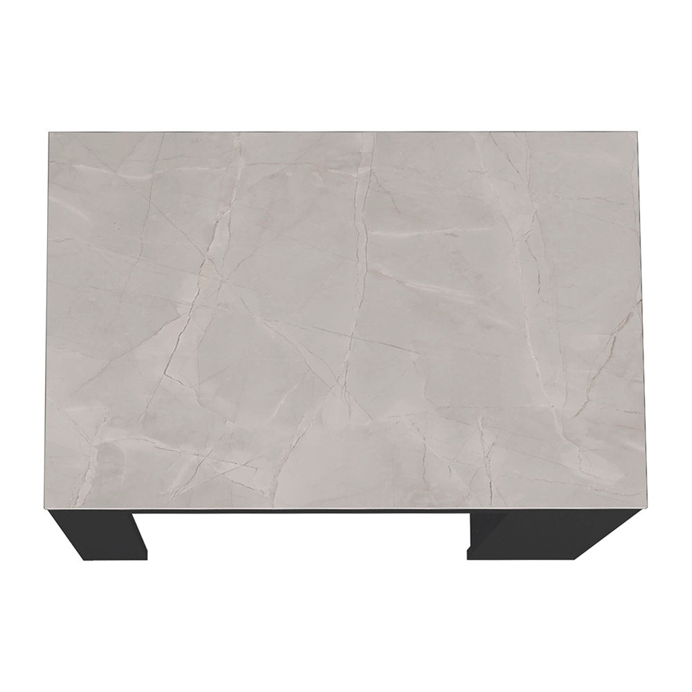 Kitchen Island Doyle, Three Side Shelves, Black / Ibiza Marble Color Finish