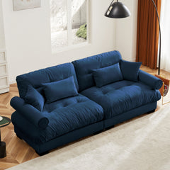 Large Size Modern Two-seater Sofa with Bolstered Armrests,Velvet 2-Seater Sofa With Waist Pillows and Throw Pillows , Suitable for Living Room , Loft, Working Spaces , Hallway and Bedroom,Blue