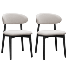 Linen Grey Cotton-Linen Fabric Upholstered Dining Chair with Black Solid Wood Legs, Armless Chair Set of 2 for Kitchen, Restaurant, Living, Meeting Room