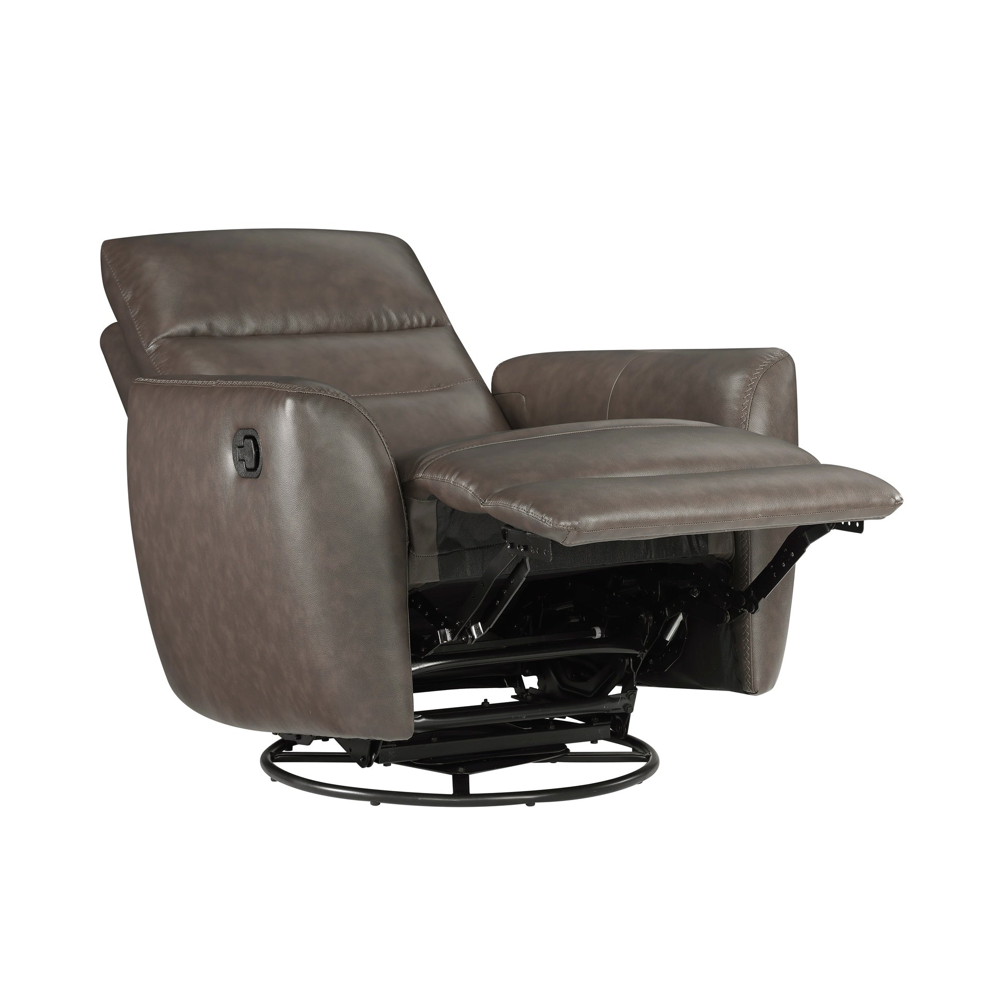 Luxurious Swivel Glider Reclining Chair 1pc Dark Brown Leather Upholstery Plush Comfort Living Room Furniture
