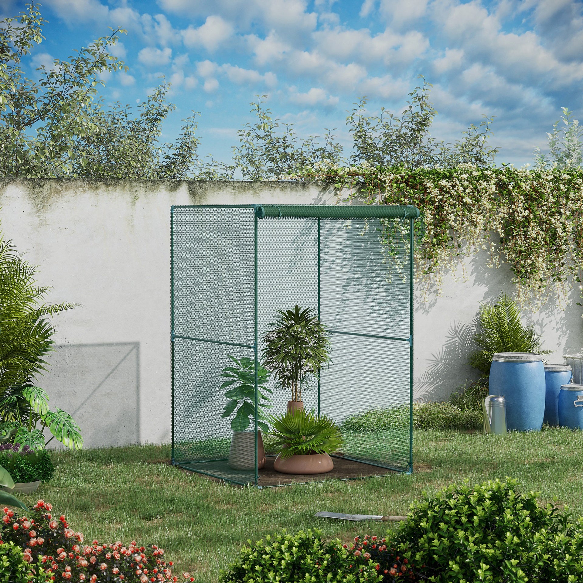 Outsunny 4' x 4' Crop Cage, Plant Protection Tent with Zippered Doors for Vegetable Garden, Backyard, Green