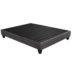 Full Size Platform Bed Base, Upholstered Mattress Foundation Bed Frame, Dark Grey