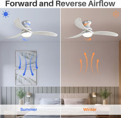 52 Inch Modern Ceiling Fan With 3 Color Dimmable Solid Wood  Blades Remote Control Reversible DC Motor For Bedroom