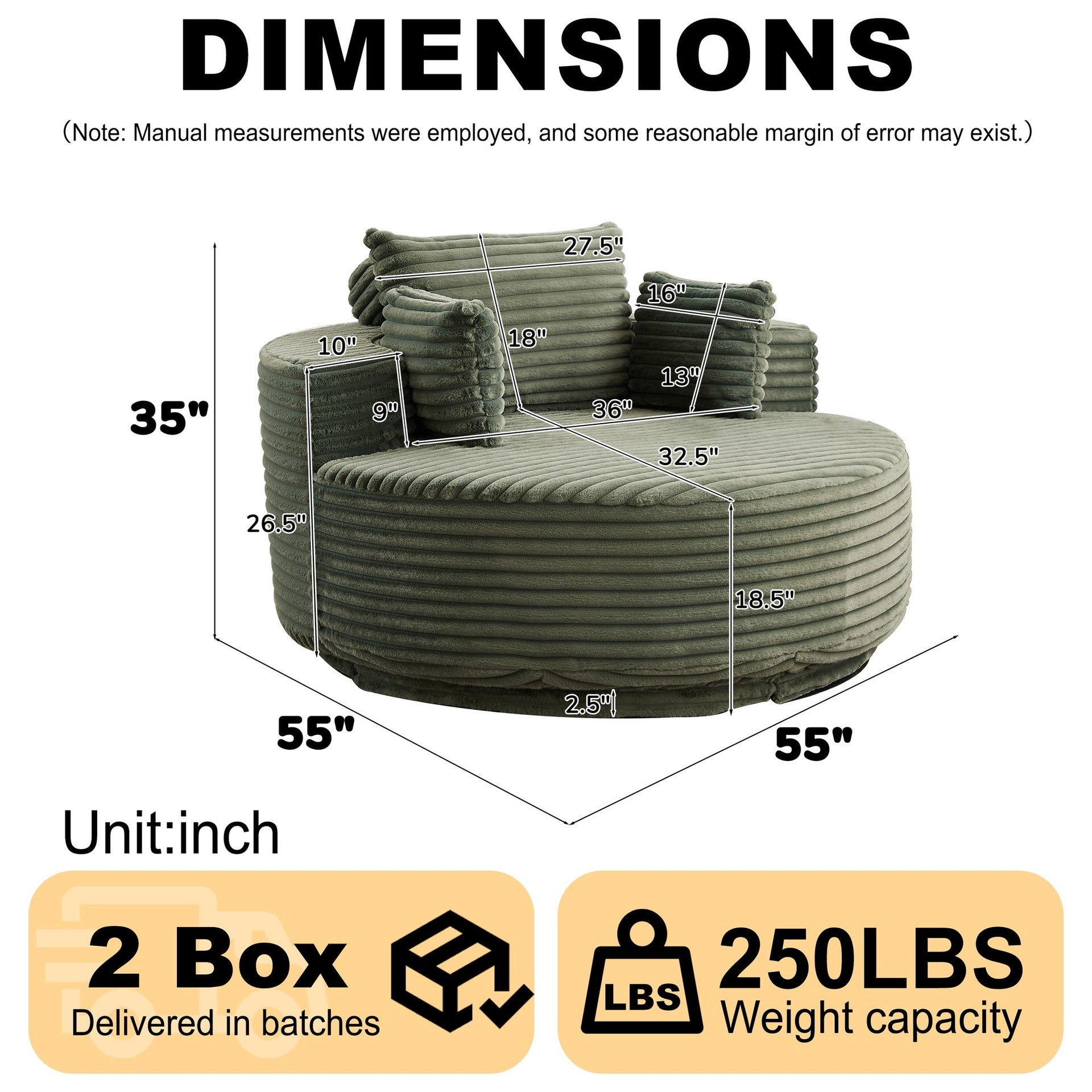 55''L Corduroy Foam Single Swivel Chair, Fluffy Modern Sleeper, 360 Degree Swivel Chair for Living Room, Bedroom, Lounge and Projection Room