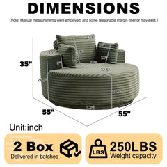 55''L Corduroy Foam Single Swivel Chair, Fluffy Modern Sleeper, 360 Degree Swivel Chair for Living Room, Bedroom, Lounge and Projection Room