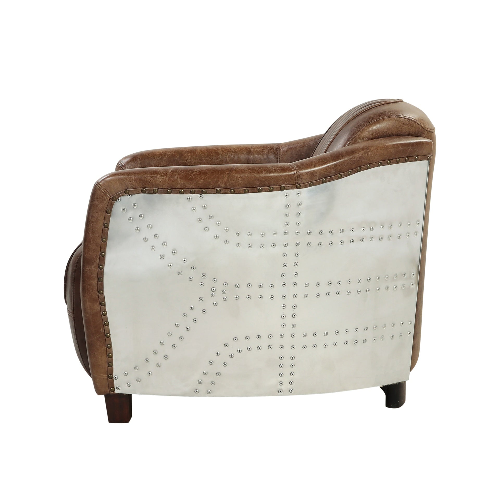 Brancaster Retro Brown Grain Leather & Aluminum Chair