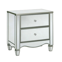 Glam Silver Finish 1pc Nightstand Mirror Panels Ornate Accents Curved Feet Crystal Drawer Knobs Bedside Table Bedroom Furniture