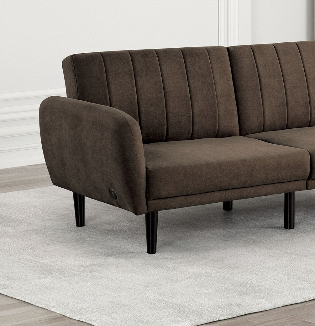 Contemporary Converts to Bed 1pc Futon Sofa Channeled Tufted Back Soft Track Arm Couch W USB
