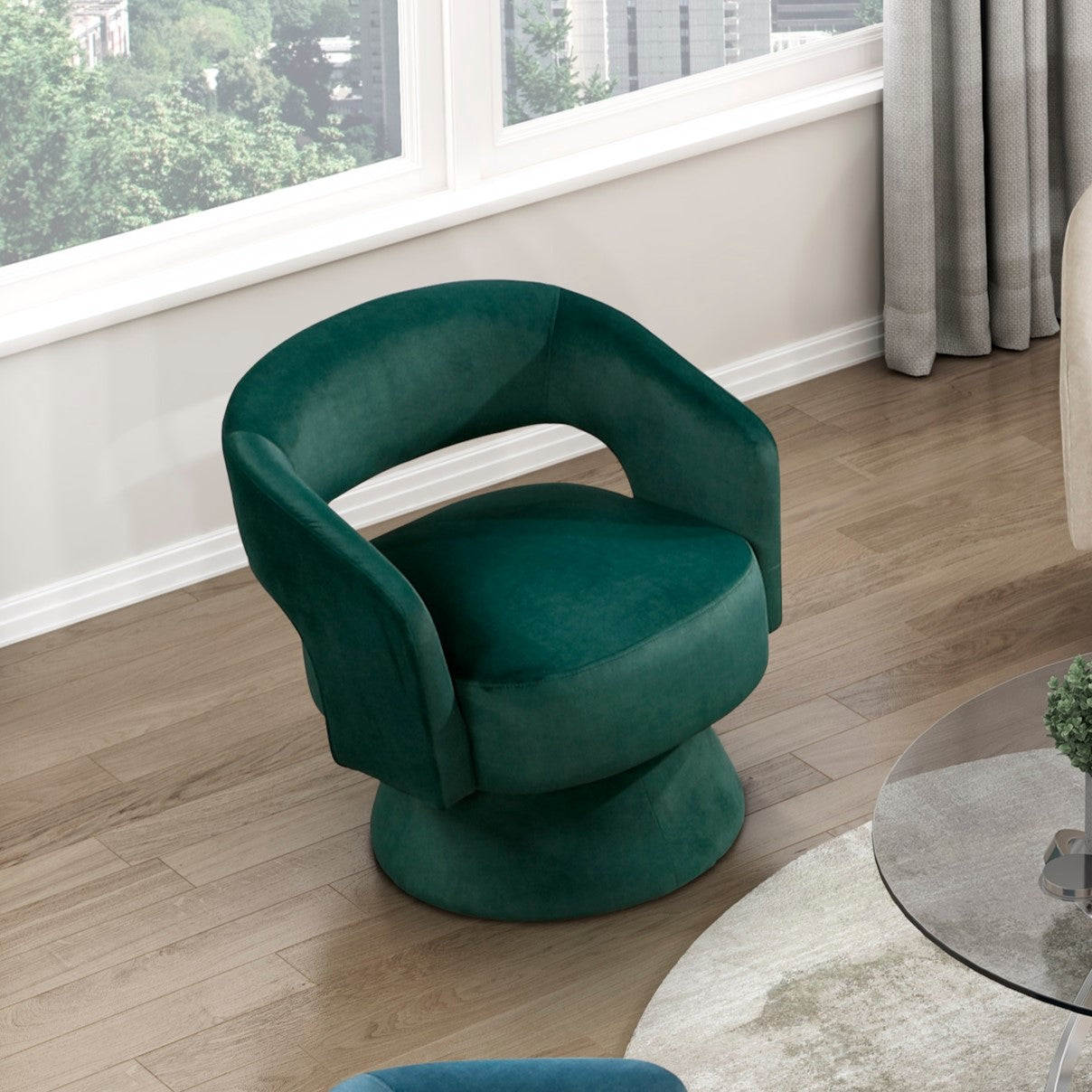 Modern Luxury Swivel Accent Chair 1pc Green Velvet Upholstery Solid Wood Stylish Home Furniture