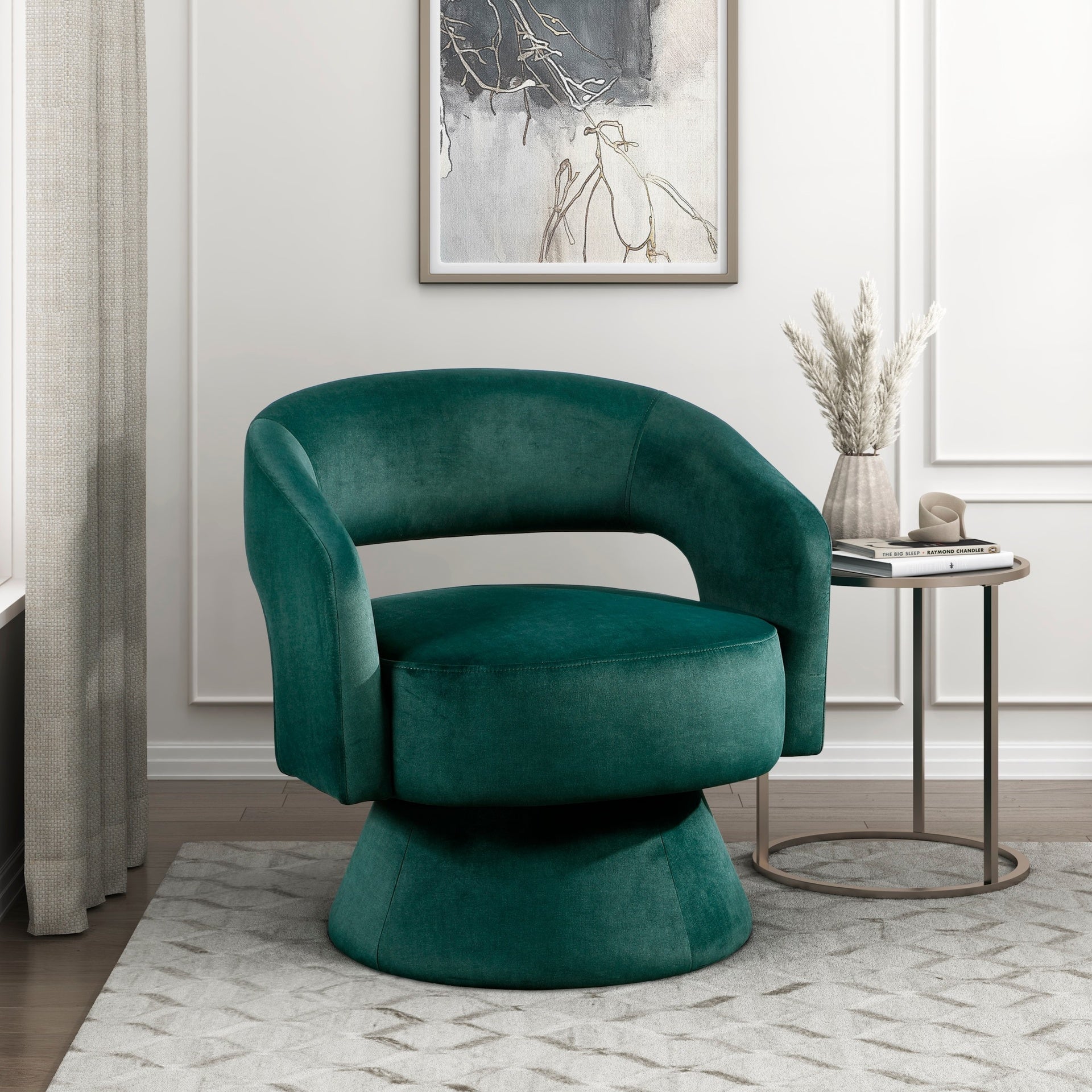 Modern Luxury Swivel Accent Chair 1pc Green Velvet Upholstery Solid Wood Stylish Home Furniture