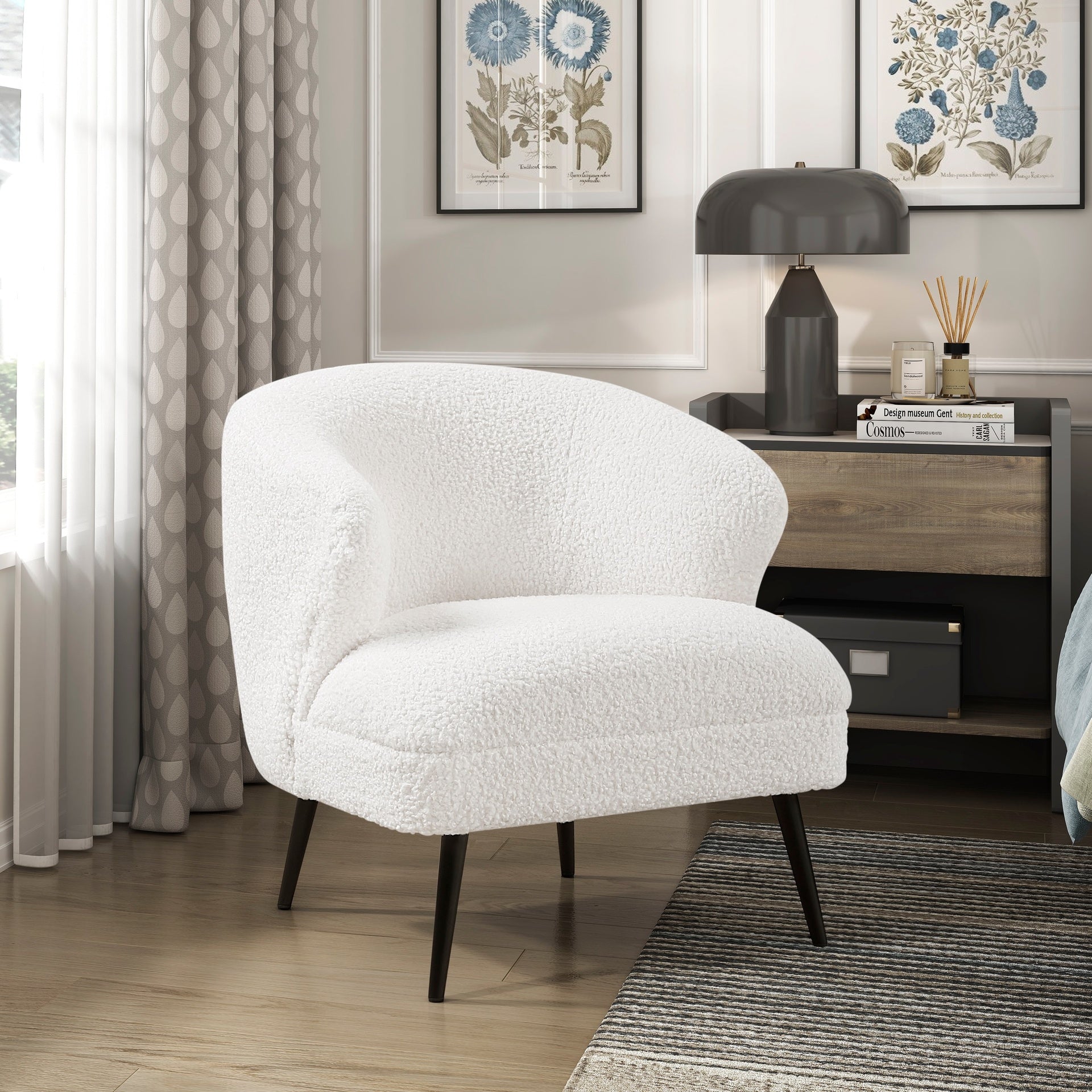 Luxury Living Room Furniture 1pc Accent Chair Beige Boucle Upholstery, High-Density Foam Seat Cushions