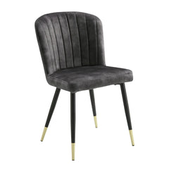 Modern Design Home Furniture Chairs Set of 2, Charcoal-hued Velvet Upholstery Channel Tufting Black Metal Legs with Gold-Finish Accent