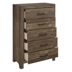 Simple Look Rustic Brown Finish 1pc Chest of 5x Drawers Black Metal Hardware Bedroom Furniture
