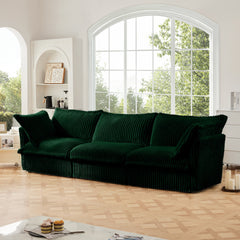 Slipcovered Sofa Couch, Modern 3 Seater Sofa with Suppleness Armrests,Deep Seat Sofa with Soft Multiple Big Pillows, Comfy Couch for Living Room, Apartment,Green Corduroy Fabric