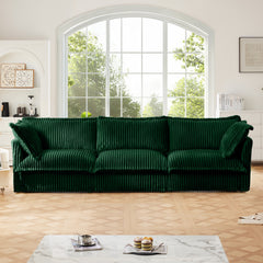 Slipcovered Sofa Couch, Modern 3 Seater Sofa with Suppleness Armrests,Deep Seat Sofa with Soft Multiple Big Pillows, Comfy Couch for Living Room, Apartment,Green Corduroy Fabric