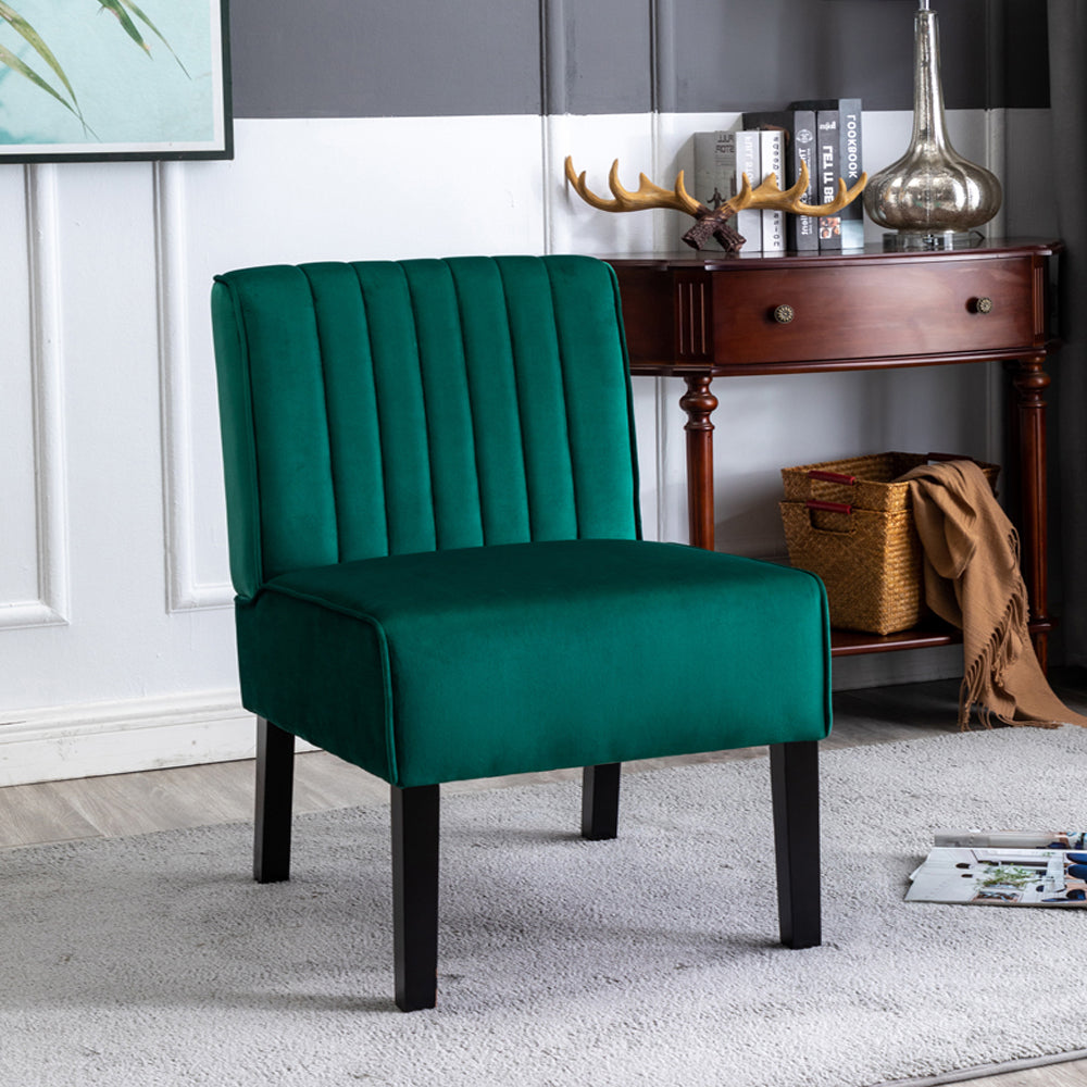 Reese Mid Century Modern Accent Chairs Set of 2 with Minimalist Design, Elegant Velvet Upholstery and Solid Wood Legs, Ideal for Living Room or Bedroom, Green